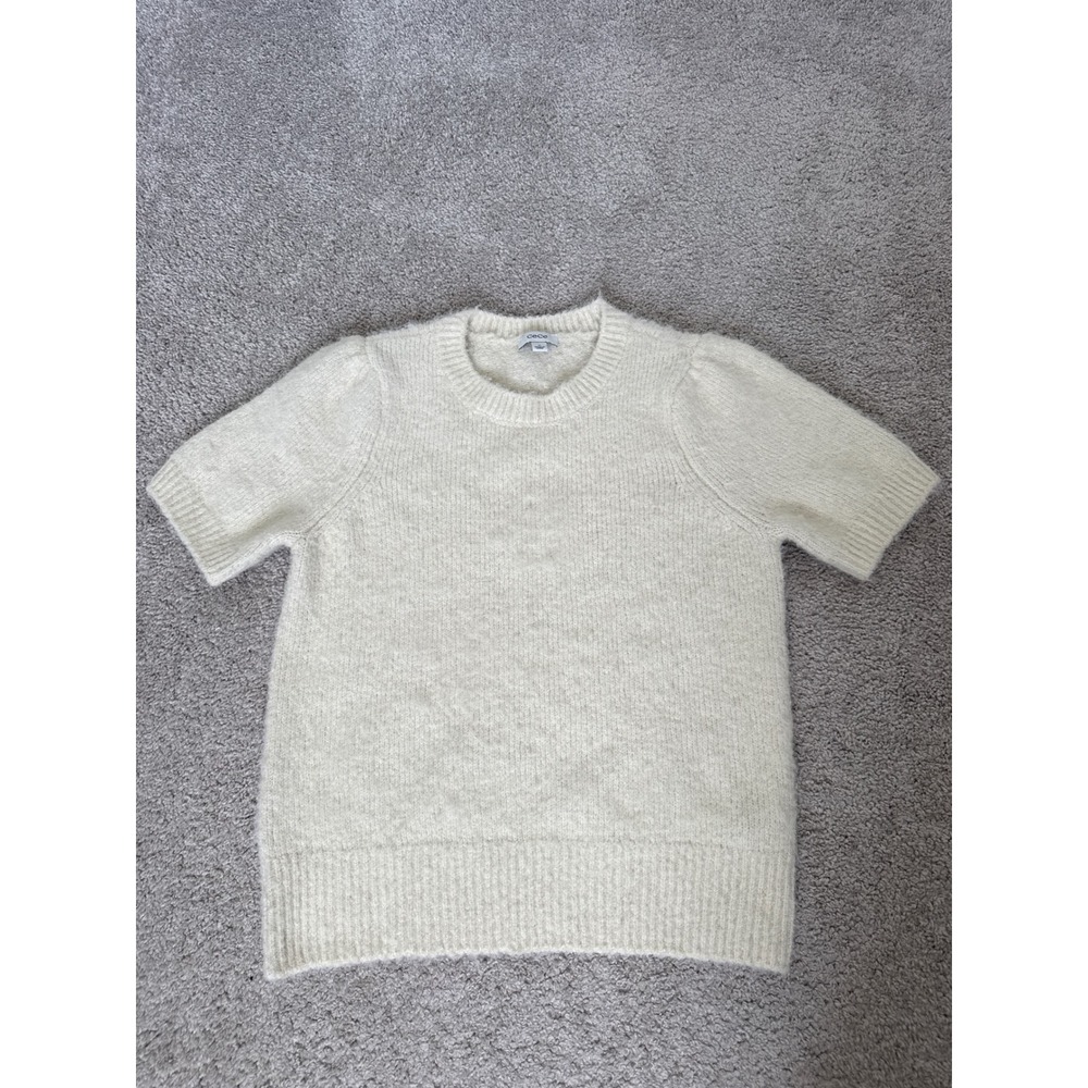 CeCe Cream Ivory Short Sleeve Puff Shoulder Wool Blend Knit Sweater‎ Size M